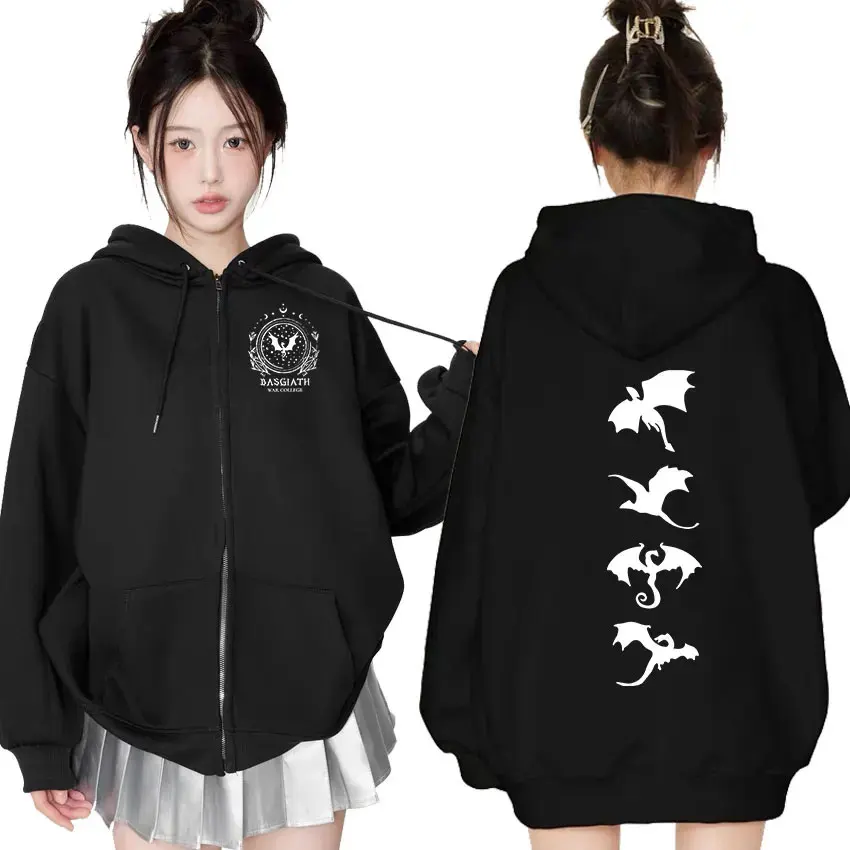 Basgiath War College Fourth Wing Dragon Rider Zipper Hoodie Men Women Harajuku Aesthetic Zip Up Sweatshirt Jacket Loose Pullover