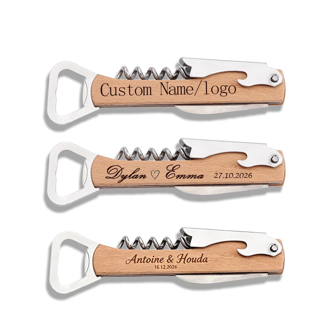 20pcs Personalized Engraved Wood Bottle Opener, Custom Name Wedding Favors, Birthday Gift, Rustic Wooden Beer Wine Opener