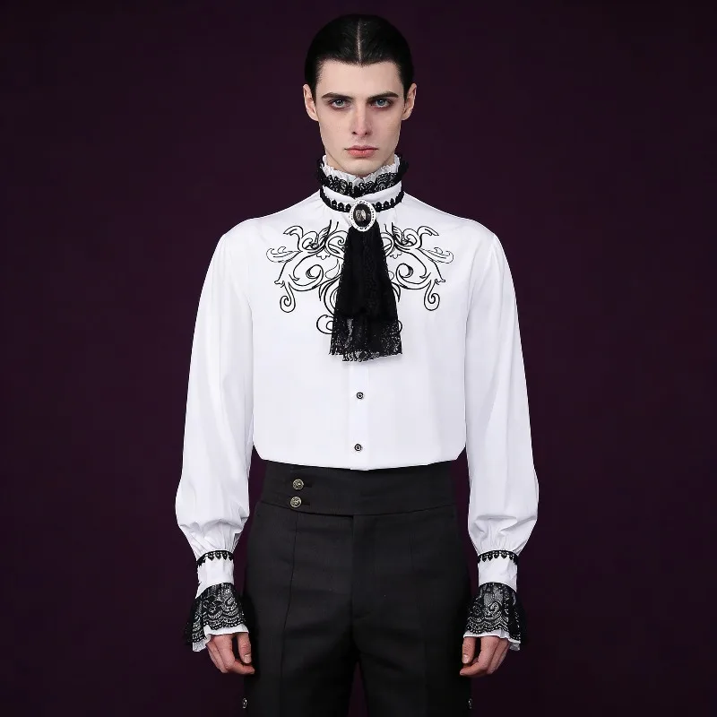 

Medieval Renaissance-era White Embroidery Shirt Gentleman Top Blouse Fashion Costume Classic Retro Clothes for Men