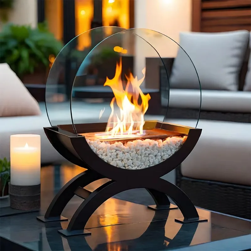 

Indoor Outdoor Metal Ethanol Fire Pit Big Freestanding Round Bioethanol Fireplace Large Burner Patio Heater