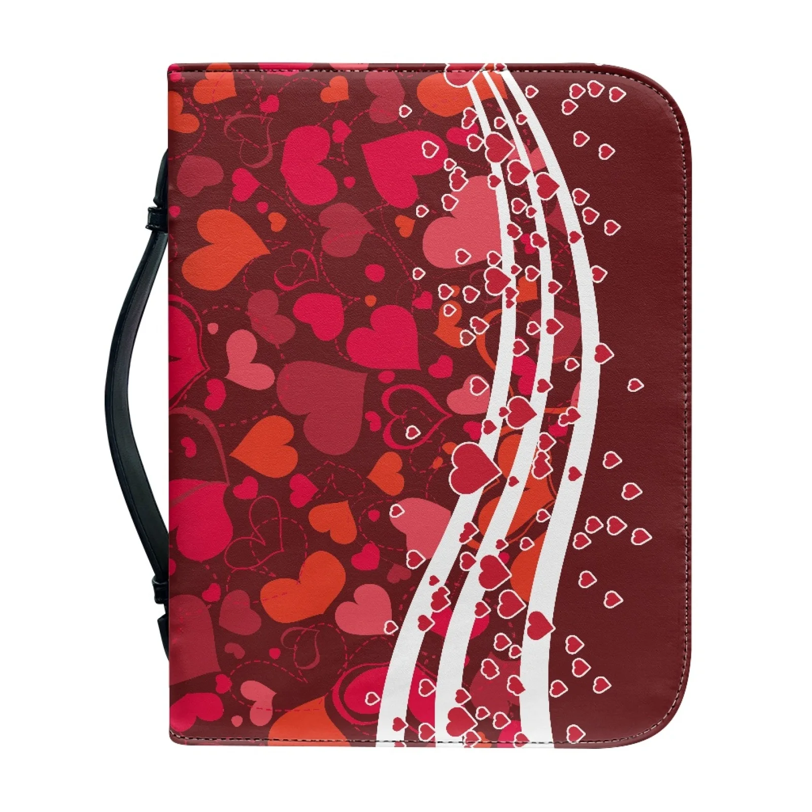 PENSTROLL Red Heart PU Leather Bible Cover, Zippered Portable Carrying Case with Handle for Church Bible Study Christian Prayer