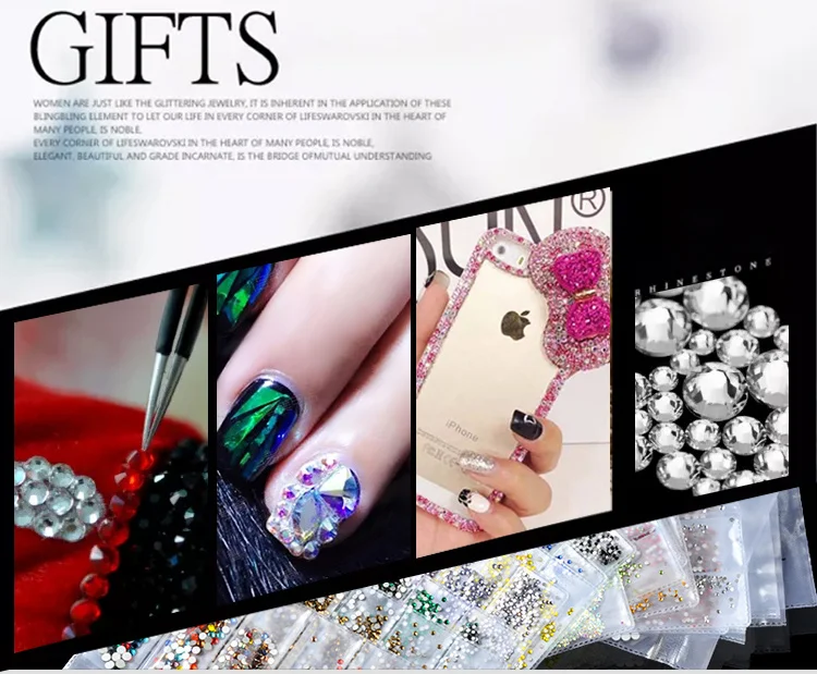 Super Glitter Colored Crystal Ss4-ss16 AB Mixed Size Non-thermal Repair Flat Bottom 3D Glass Rhinestones for DIY Nail Tools