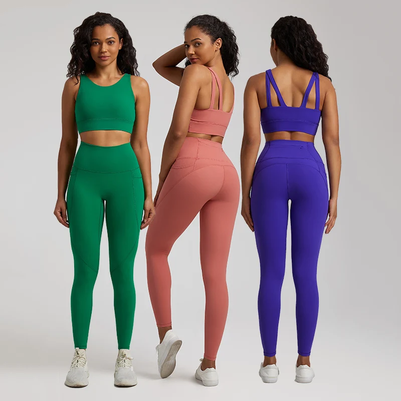 

Women's Tracksuit Buttery Soft Yoga Set with Pocket Stretch High Waist Gym Clothing Crop Top Bra Workout Leggings Sports Suits