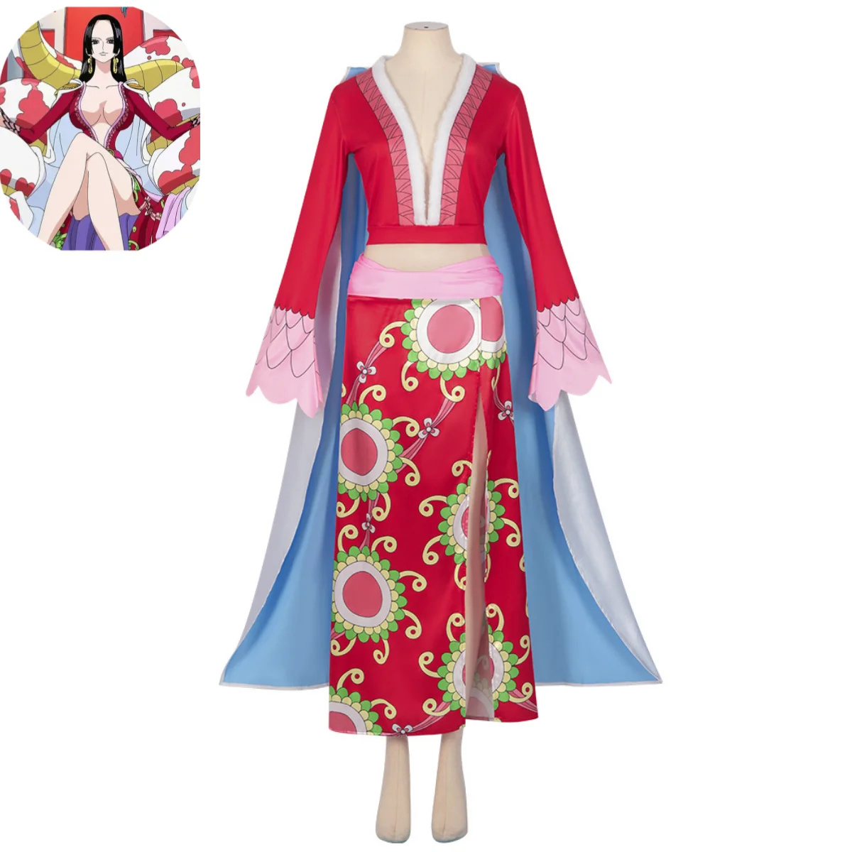 Disfraz de Cosplay de Anime Boa Hancock para mujer, falda con estampado rojo Imperio, capa blanca, peluca, Sexy, traje de bola para mascarada de Halloween