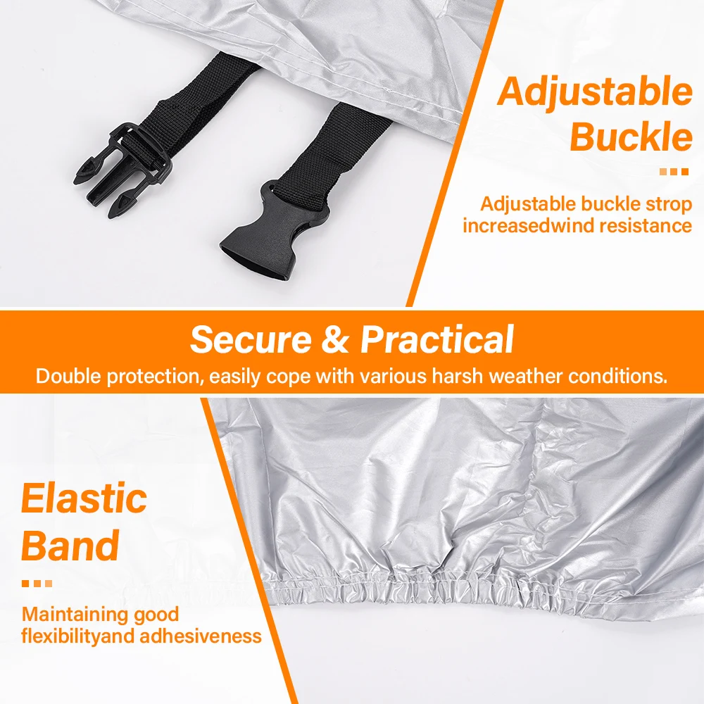 الفضة 190T 4XL دراجة نارية الغطاء الواقي البوليستر التفتا في الهواء الطلق داخلي مقاوم للماء غير نافذ للمطر الغبار المضادة للأشعة فوق البنفسجية غطاء