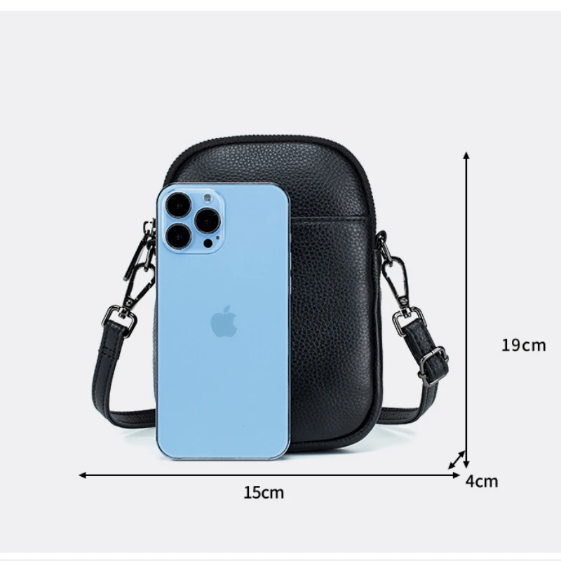 Genuine Leather Mini Mobile Phone Shoulder Bag Women Vertical Soft Crossbody Bag Designer Handbag Lipstick Key Holder For Female