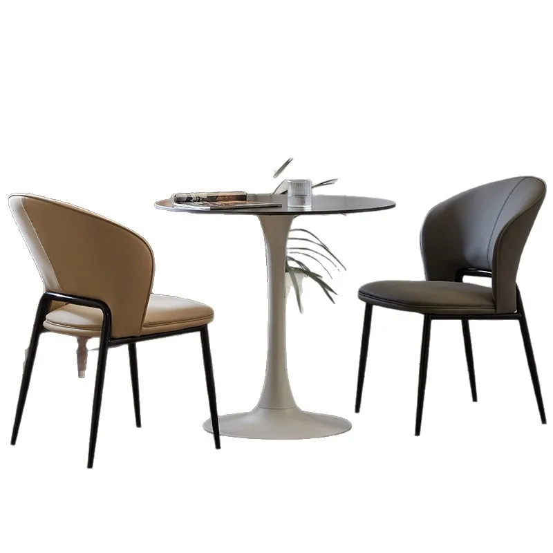 

#Modern Light Luxury Casual Small Rock Board Table and Leather Chair Set for Dining Tulip Coffee Shop Balcony Negotiation