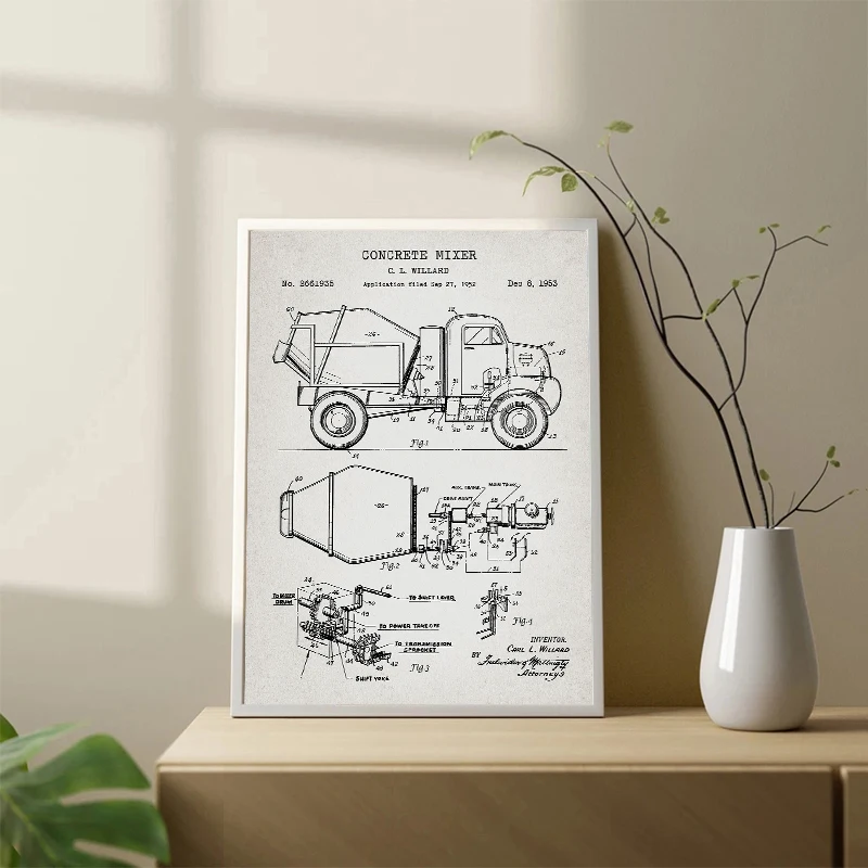 Vintage Heavy Construction Vehicle Patent Posters Prints Dump Truck Earth Mover Canvas Painting for Room Man Cave Wall Art Decor