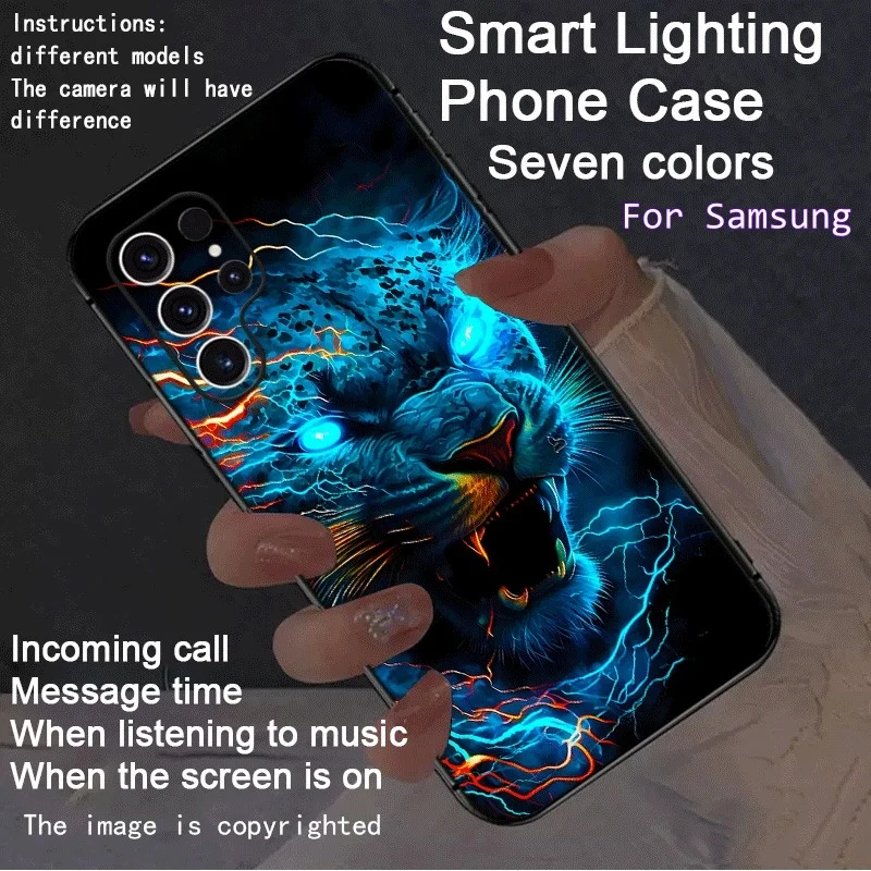 

Lighting Leopard Glass LED Shock Cover For Samsung S26 S25 S24 S22 S23 S21 Ultra A26 A25 A25 A15 A16 A17 5G Cool Art Glow Case