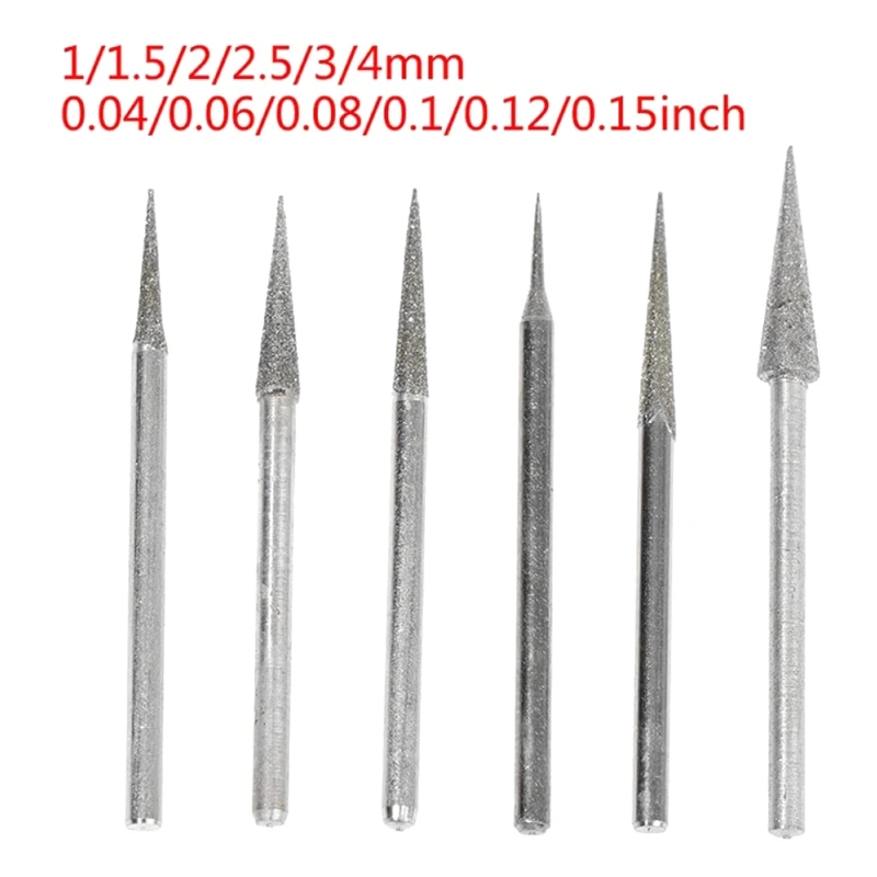 f92c 6 조각 2 mm 원뿔형 다이아몬드 그라인딩 비트 바늘 라피 다리 조각 도구 바늘