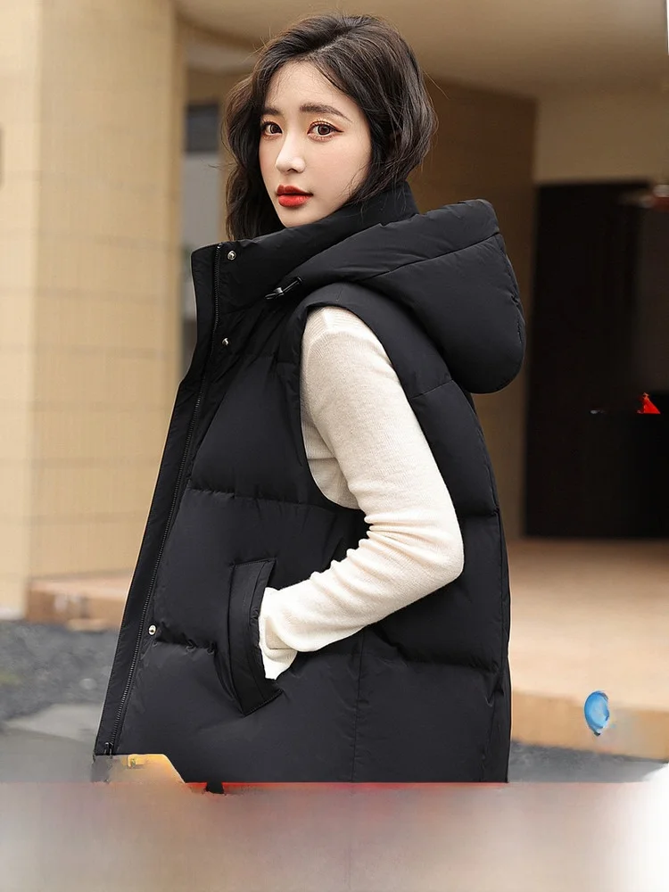 

Faionable Thiened ort Hooded Vest Bread Coat Design SNOW FLNG Women's Autumn New Sle Straight Cut down Jaet