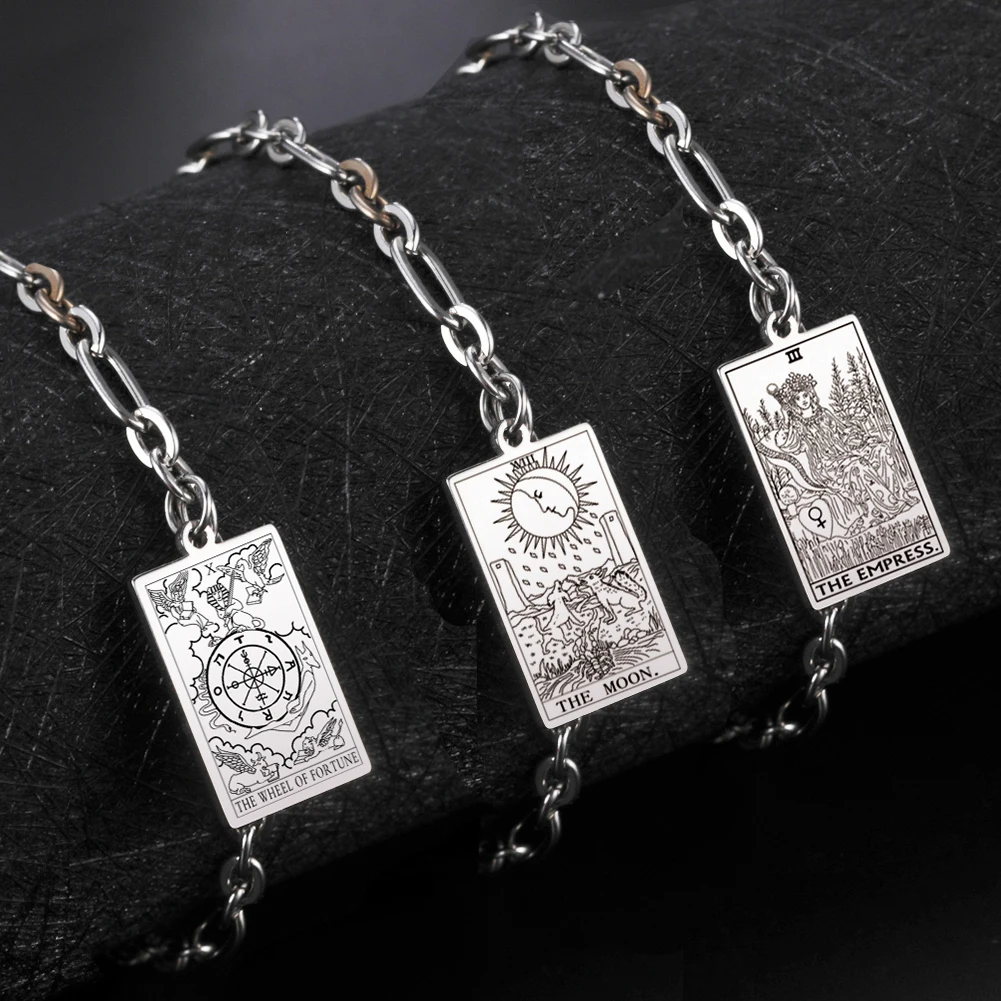 LIKGREAT Tarot Card Charms Bracelets for Women Men The Major Arcana Amulet Stainless Steel Classic Tarot Wrist Jewelry Gifts