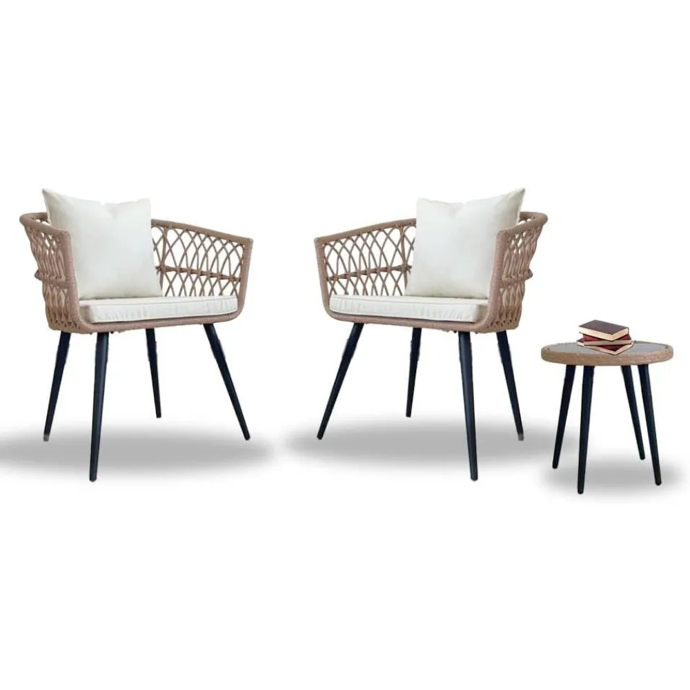 

3-piece set of new courtyard willow bar set, all-weather outdoor balcony furniture set, with tempered glass table and balcony