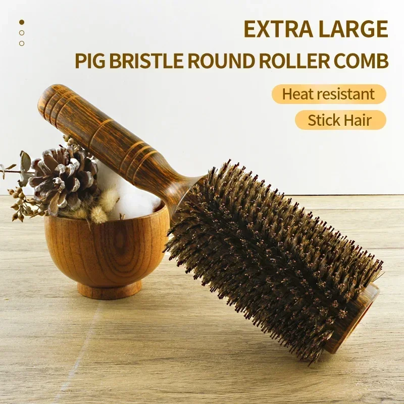 Professional Boar Bristle Round Hair Brush For Women Men Salon Hair Styling Curly And Straight Comb Hairdresser Wood Round Brush