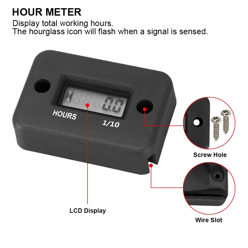 LCD Display Digital Hour Meter For Motorcycle ATV Gasoline Marine Snowmobile Portable Waterproof Engine Gauge Hour Meter