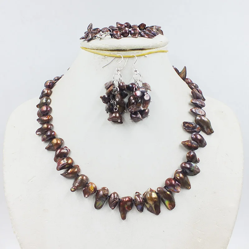 

Ожерелье/серьги/браслет из натурального пресноводного жемчуга в стиле барокко, 18 дюймов