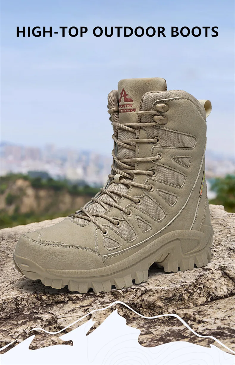 High-Top Leder Herren Stiefel Atmungsaktive Desert Combat Stiefel Outdoor Rutschfeste Wanderstiefel Herren Motorradstiefel Arbeits Stiefeletten – Detail 2