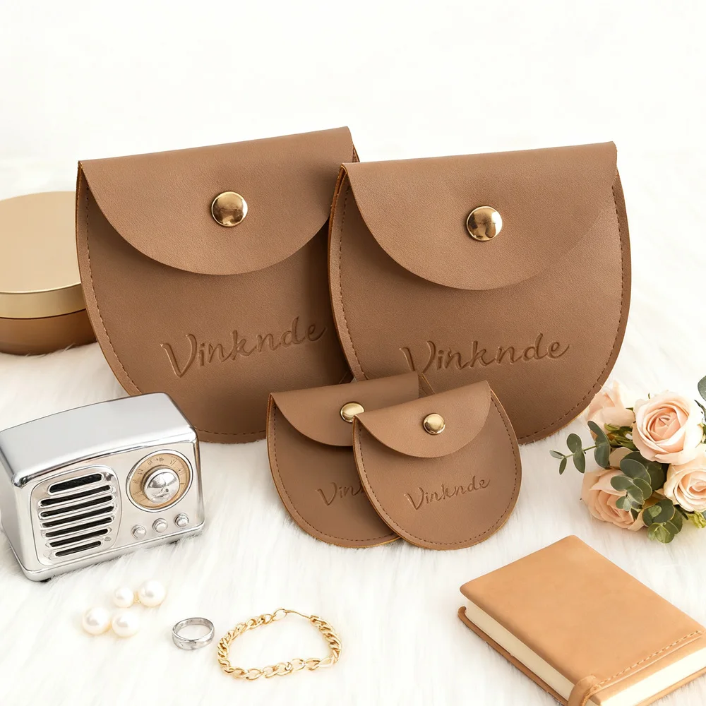 

7.8x8.5cm PU Leather Jewelry Pouch Bag Handmade Ring Bracelet Necklace Packing Snap Bag Jewellry Button Pouch Custom Logo Bulk