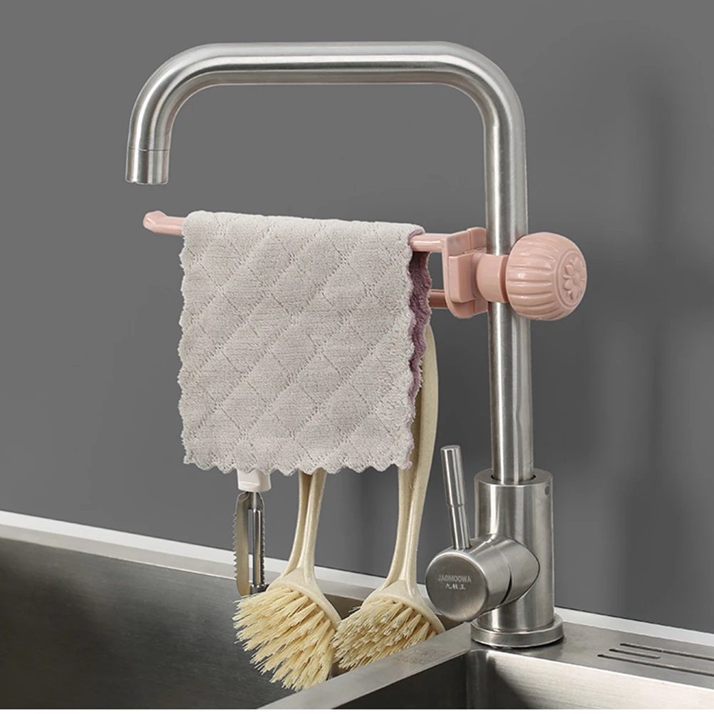 

2pcs Faucet Storage Rack Kitchen Sink Sponge Holder Dishcloth Organizer Clamp Towel Bar Drain Rack Round Faucet No