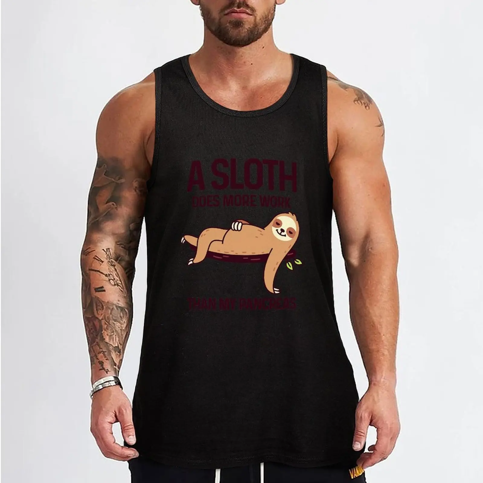 A Sloth Does More Work Than My Pancreas Diabetes Awareness Tank Top Men's gym sleeveless Men's t-shirts Sports clothing