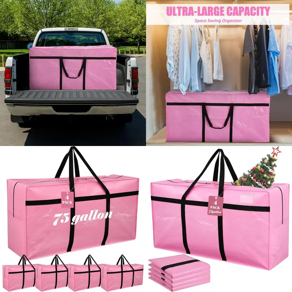 

Сверхбольшие пакеты для хранения объемом 75 галлонов с застежкой-молнией, прочными ручками, сверхпрочные, складные, для переезда, учебы, путешествий, хранения одежды