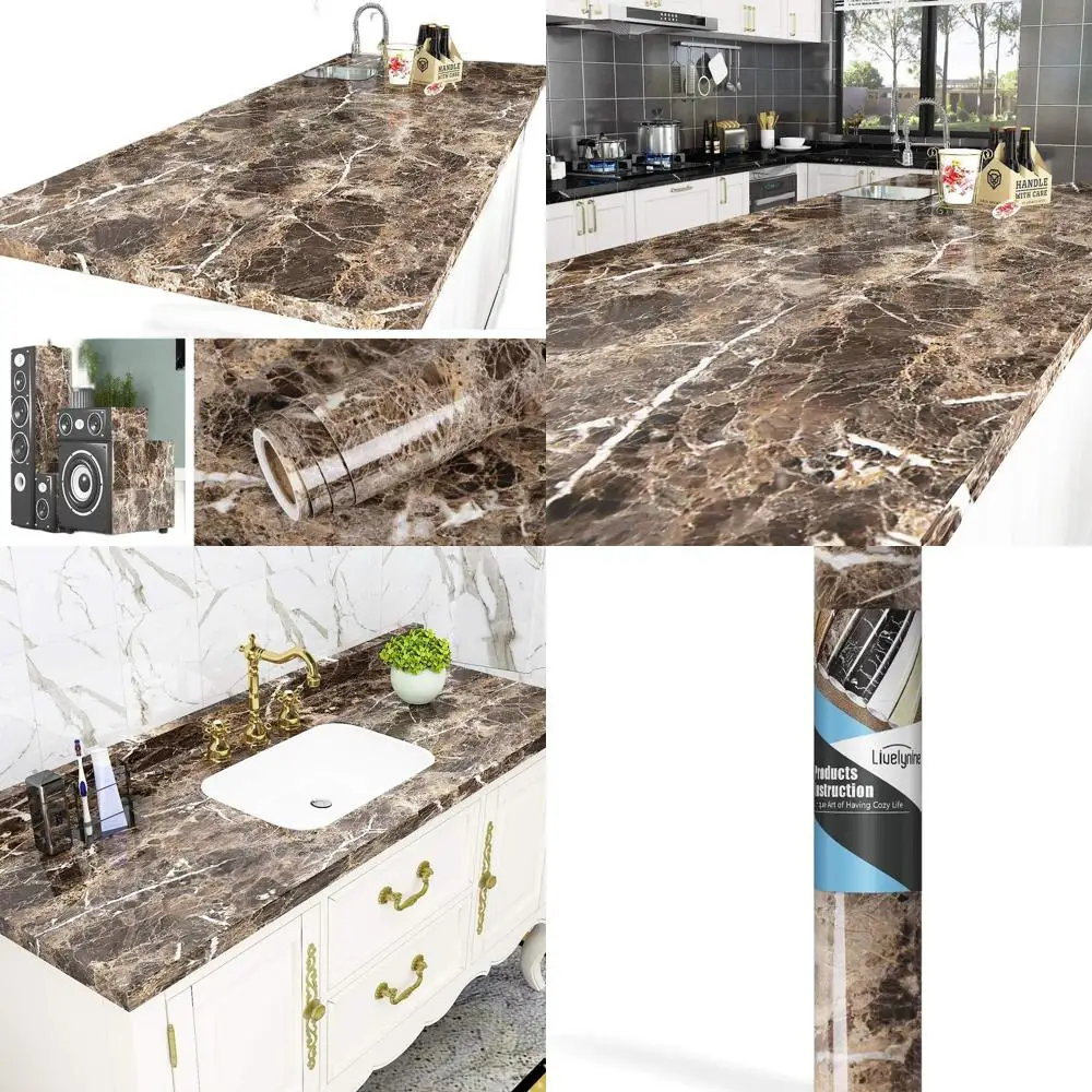 

Водонепроницаемая самоклеящаяся пленка под темно-коричневый мрамор 36x197 см для кухонных столешниц, виниловая пленка для островов, столов и рабочих поверхностей