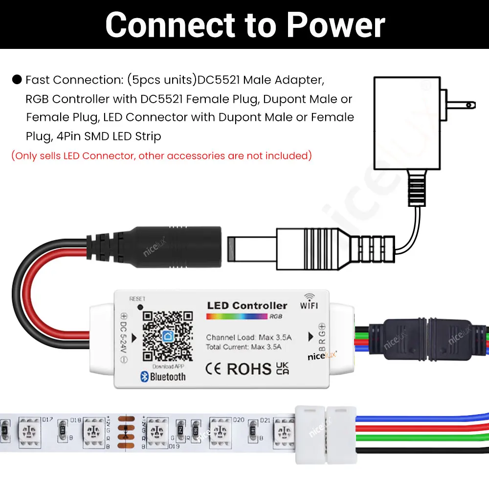 5PCS 4Pin 5050 LED RGB Strip Extension Connector Cable Wire Led Strip Clip With Dupont Female or Male Plug For 10mm PCB LED Tape