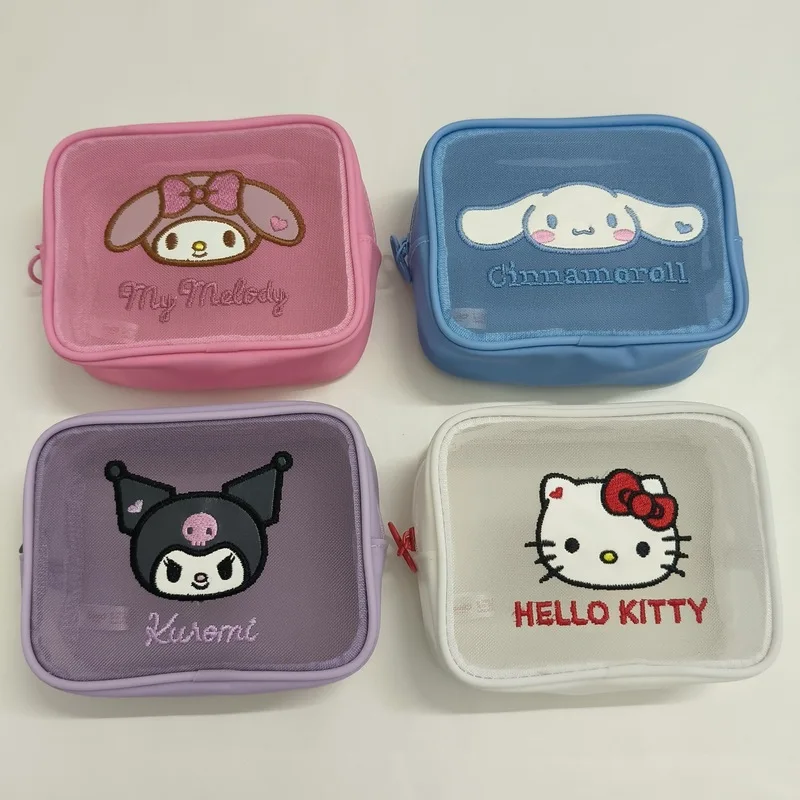 

anime Hello Kitty Kuromi My Melody Cinnamoroll Breathable Mesh Embroidered Makeup Bag Portable Cosmetic Storage Bag Gift