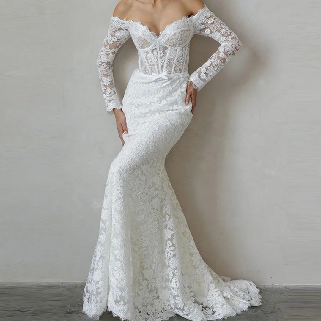 

Elegant Off The Shoulder Mermaid Sweetheart Robes For Women Exquisite Wedding Dresses Lace Bridal Gowns Customized