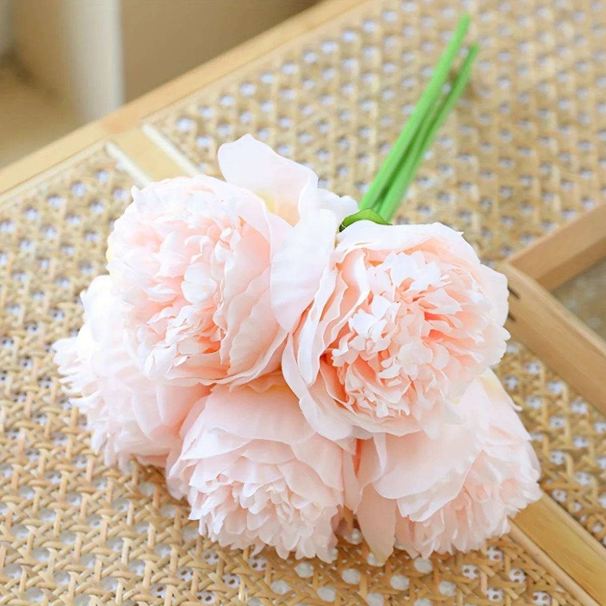 YO CHO 5 Stück große Pfingstrose, künstliche Seidenblume, Hochzeitsstrauß, Dekor, weiße Pfingstrose, Heimdisplay, gefälschte Blumenpackung, Herzpfingstrose, rosa Rose – Detail 6