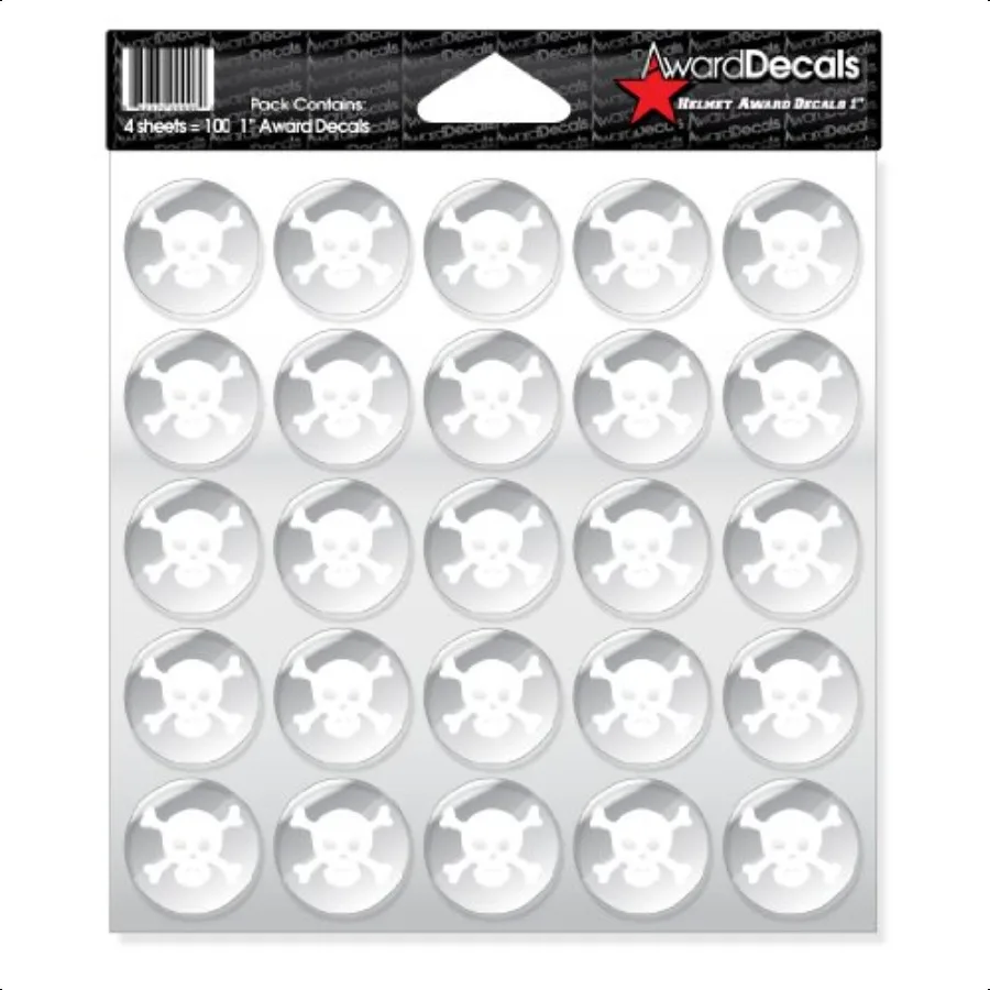 

Skull and Crossbone Sticker Set lWhite on Clear (100 Decals) 1 The Original Premium 20mil Thick Helmet Decals Made in The USA S