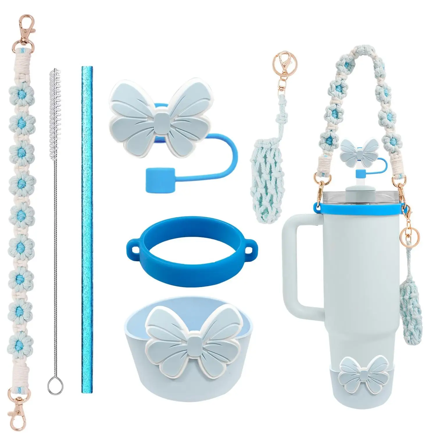 Straw Bow Woven Hand Strap Topper Pendant Sleeve for 40oz for Stanley Durable Accessory with Hand Strap Suitable for Outdoor Use