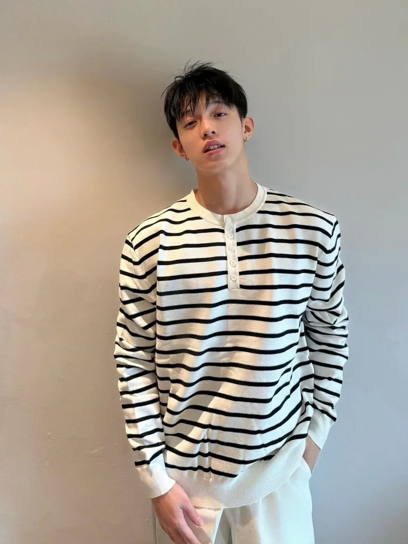 Pull tricoté à rayures pour hommes, coupe cintrée, Long, rond, respirant, confortable, fin, vêtements décontractés, printemps automne