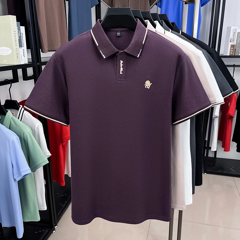 أزياء العلامة التجارية المهر المطرزة قصيرة الأكمام قميص بولو الرجال الصيف 100% القطن الخالص الراحة الراقية الأعمال تي شيرت غير رسمي