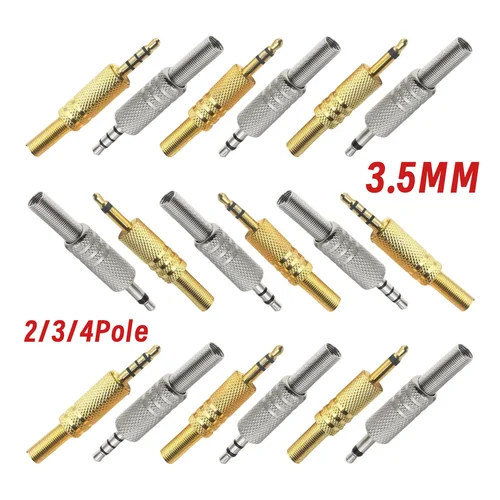 5 uds plateado o dorado 2 polos 3 polos 4 polos 3,5mm auriculares macho conector de Audio mono estéreo para la mayoría de los conectores de auriculares
