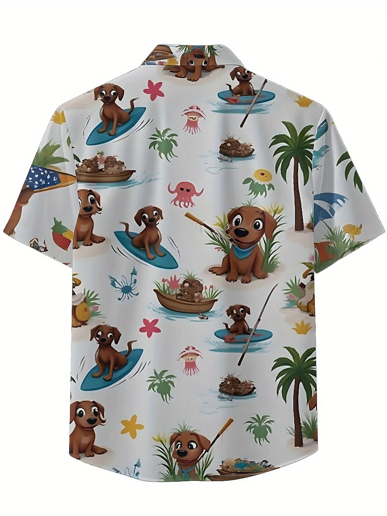 Kemeja Hawaii Ukuran Besar Pria Pola Petualangan Selancar Anjing Tropis, Kemeja Berkancing, Pakaian Kasual Uniseks, Atasan Musim Panas