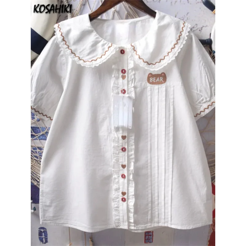 

Japanese Kawaii Sweet Cute Lolita Short Sleeve Shirt Summer Y2k Aesthetic Embroidery All Match Blouse Top Women Blusas