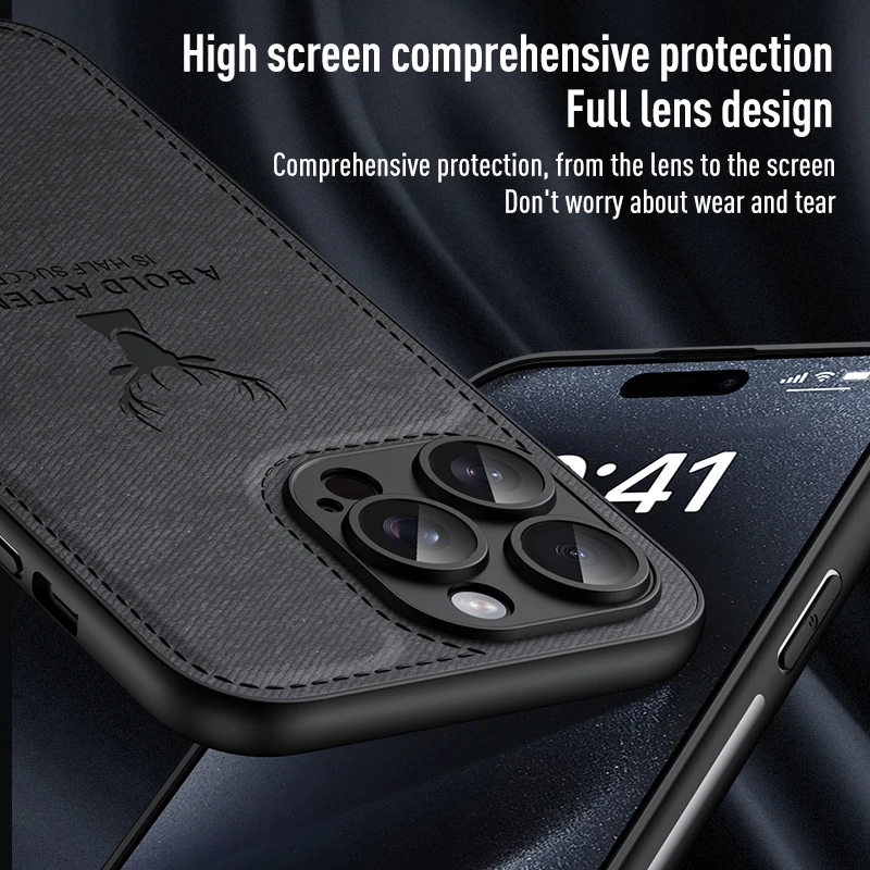 Luxury Cloth Leather Deer Head Pattern Case for iphone 15 14 13 12 11 Pro X XR XS Max 7 8 Plus Shockproof Soft Back Shell Cover