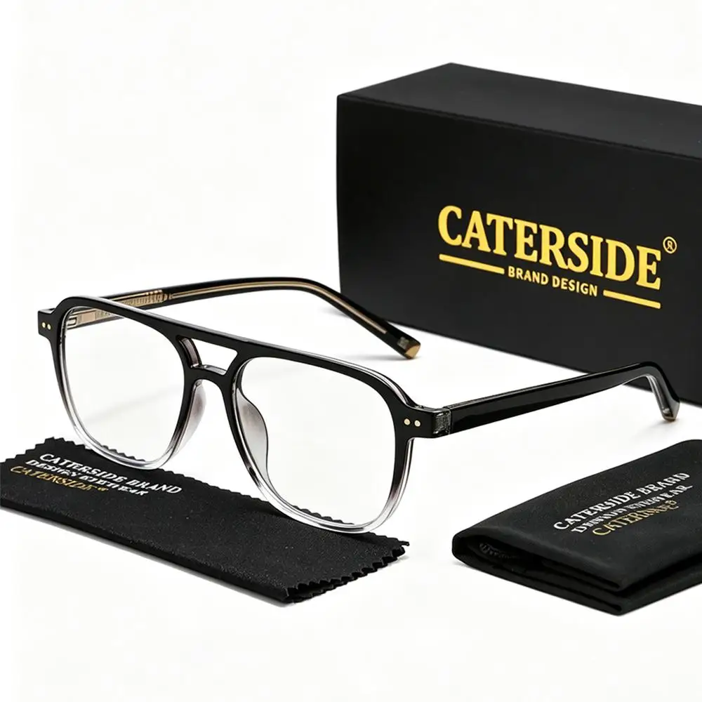 CATERSIDE Herren Pilotenbrille Flache Oberseite Doppelbrücken-Design Federscharnier Brillengestell Damen Anti-Blaulicht-Brille – Detail 9