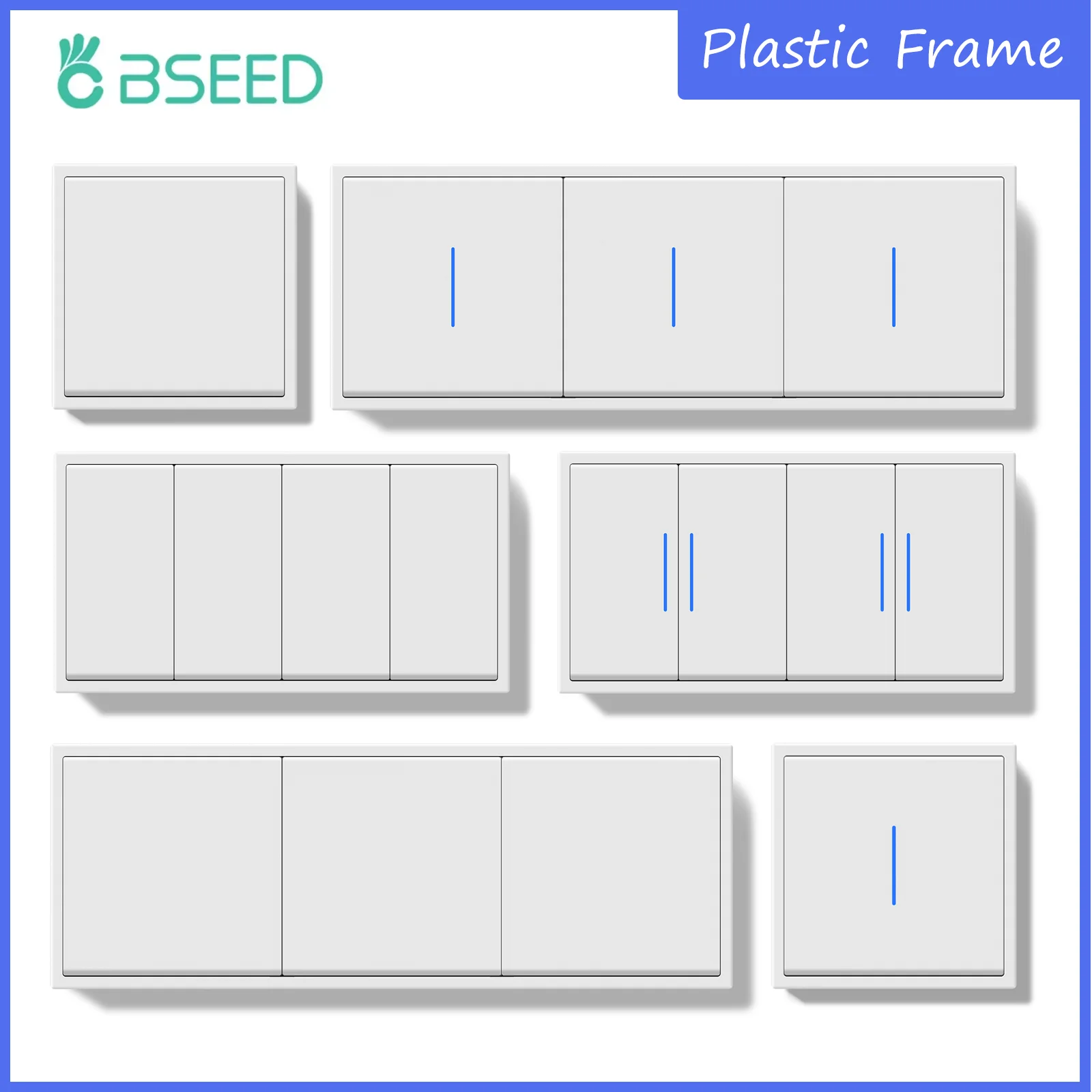 

BSEED 1/2Gang Mechanical Button Switches 1Way Wall Light Switch EU Standard with or without LED Backlight Plastic Frames