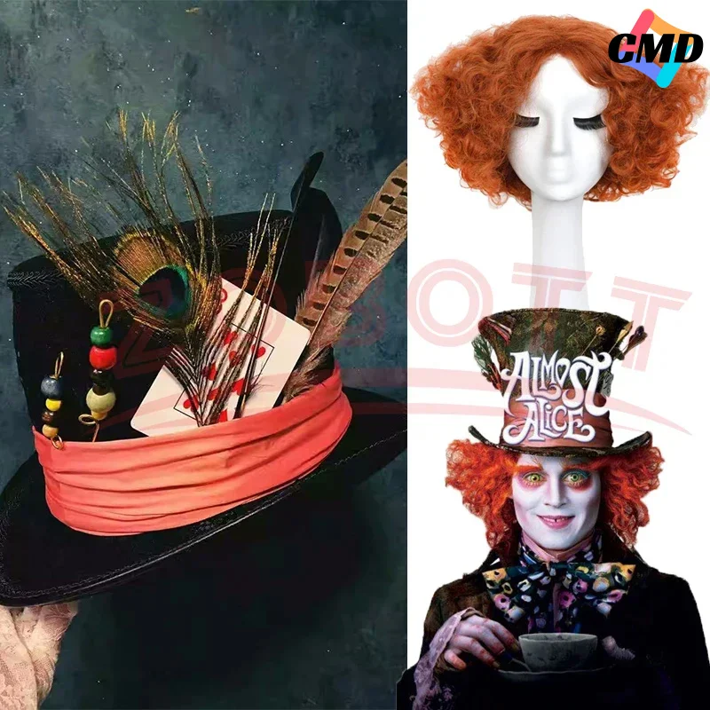 Cos Mad Hatter Wigs Short Orange Red Curly Wig Alice in Wonderland 2 Halloween Carnival Party Cosplay And Hats