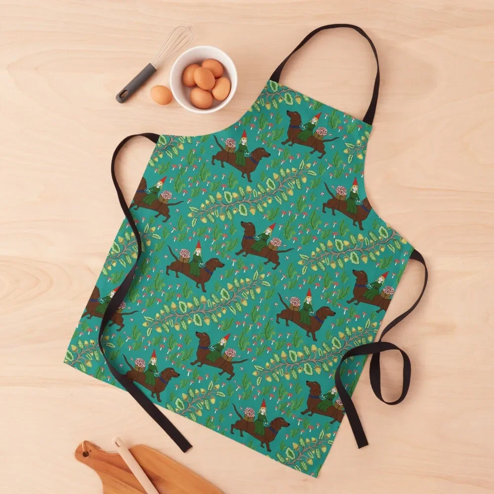 Mrs. Gnome,the Mushroom Gatherer Pattern, Teal Apron Waterproof beauty master Novelties Kitchen And Home cook wear Apron