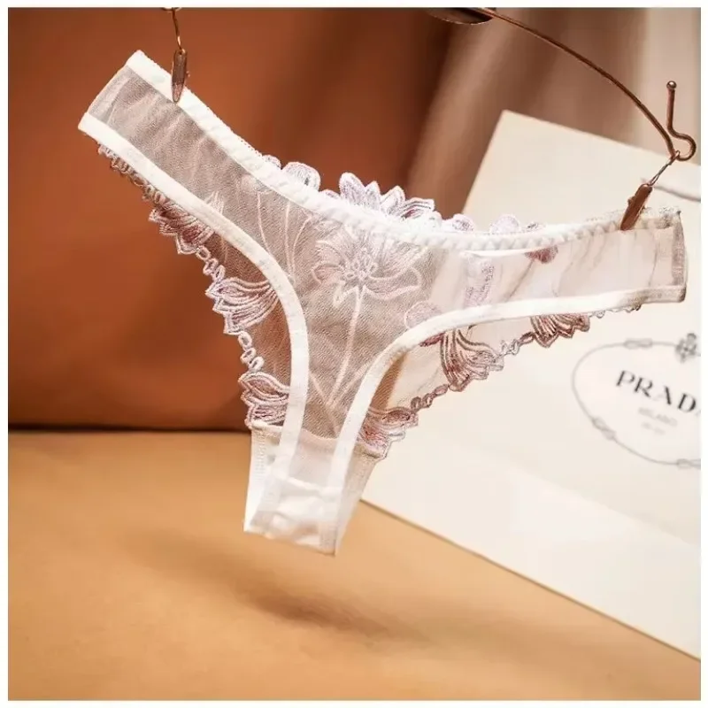 

Женские сексуальные кружевные трусики, сетчатые прозрачные трусики-стринги с вышивкой, хлопковые прозрачные трусы с низкой талией и промежностью