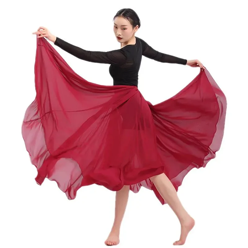 New Women Classical Dance Performance Costumes Adults Modern Dance Chiffon Large Swing Skirt Ethnic Style Dance Training Suit