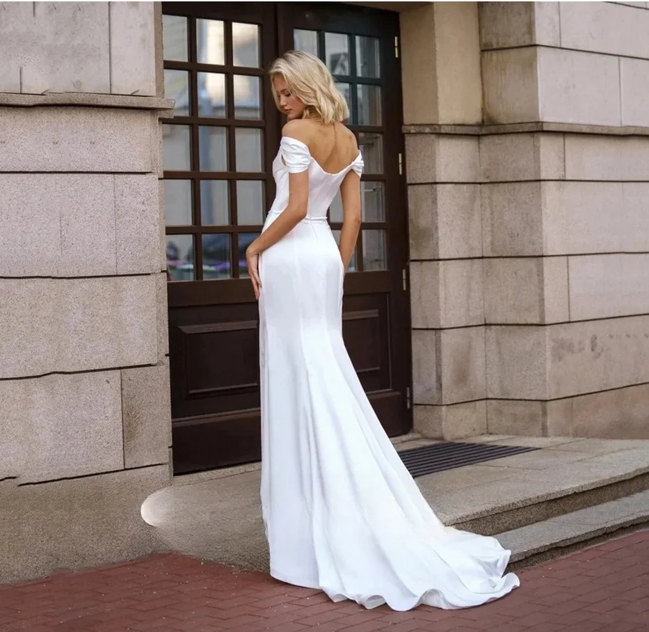تخصيص صنع لقياس قارب الرقبة قبالة الكتف وصمة عار فستان الزفاف حورية البحر عالية الجانب الشق مطوي مثير طول الكلمة #2
