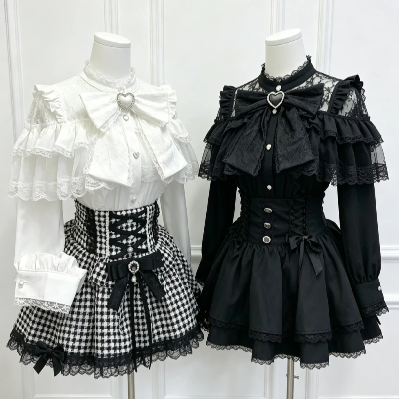 

2026 Japanese Kawaii Lolita Blouse Women Harajuku Sweet JK Bow Lace Patchwork Lightweight Casual Shirt Cute Ruffled Daily Wear