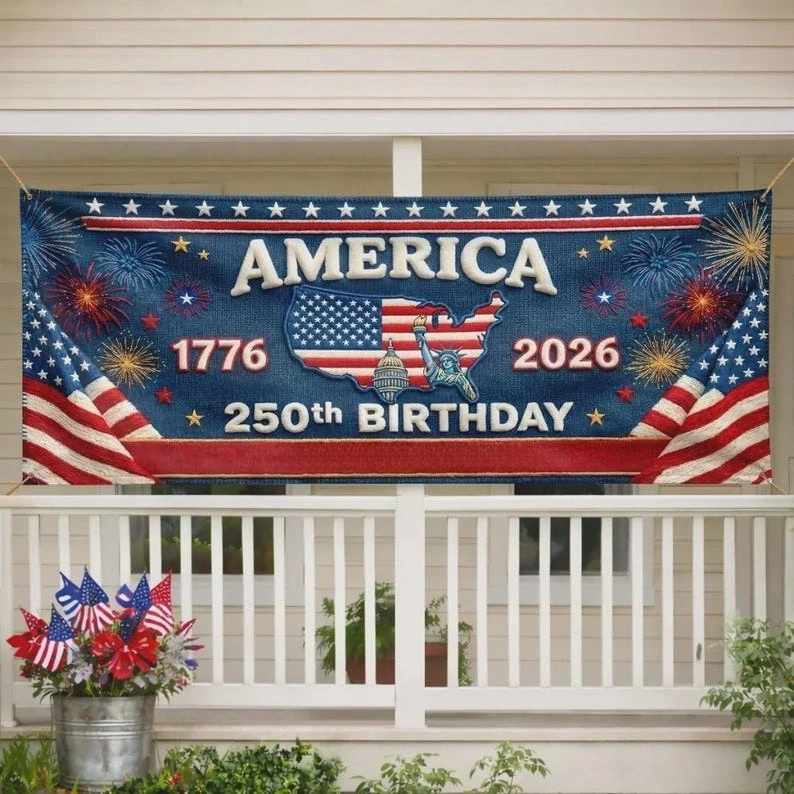 USA 250th Birthday Banner, America 1776-2026 Map Patriotic Party Decor, Celebration Backdrop Sign, for Mom Dad Kids