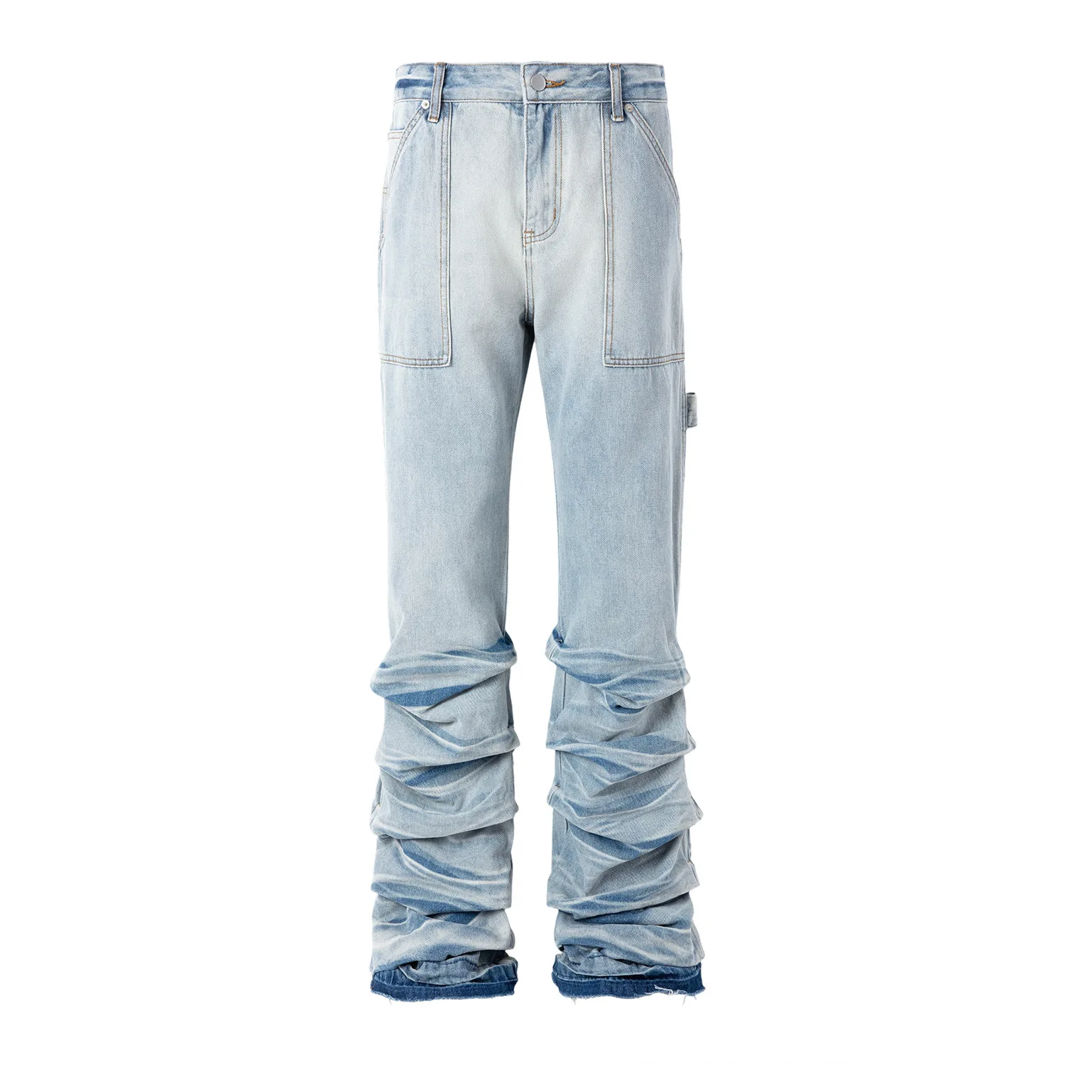

Mens Blue Slim Fit Washed Jeans Distressed Stacked Frayed Straight Leg Skinny Denim Pants Y2k Streetwear Flare Cargo Jean