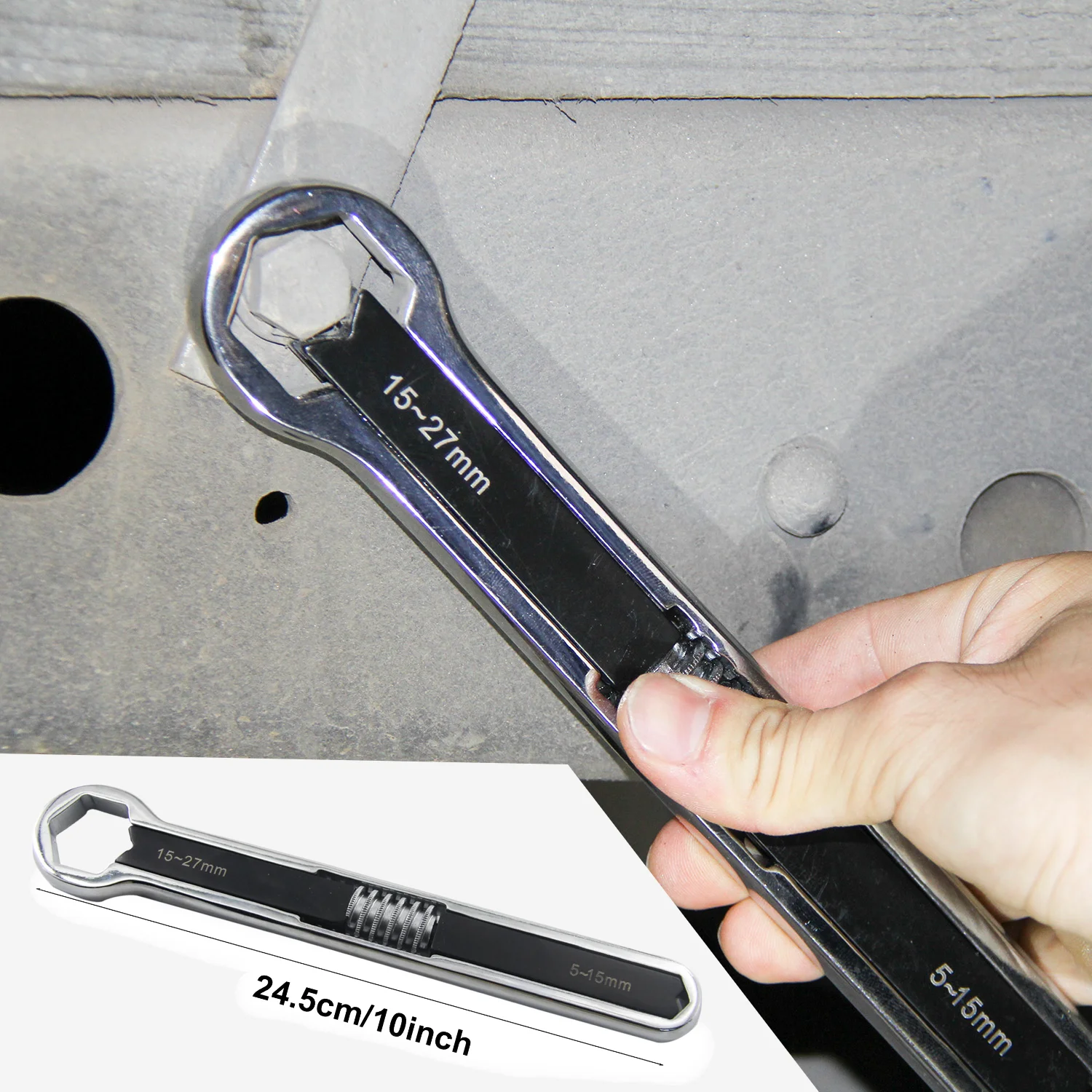 Adjustable Multifunction Double Ended Ring Spanner, Offset Box End Wrench, 5-15mm-15-27mm,Double-Head Universal Ratchet Spanner