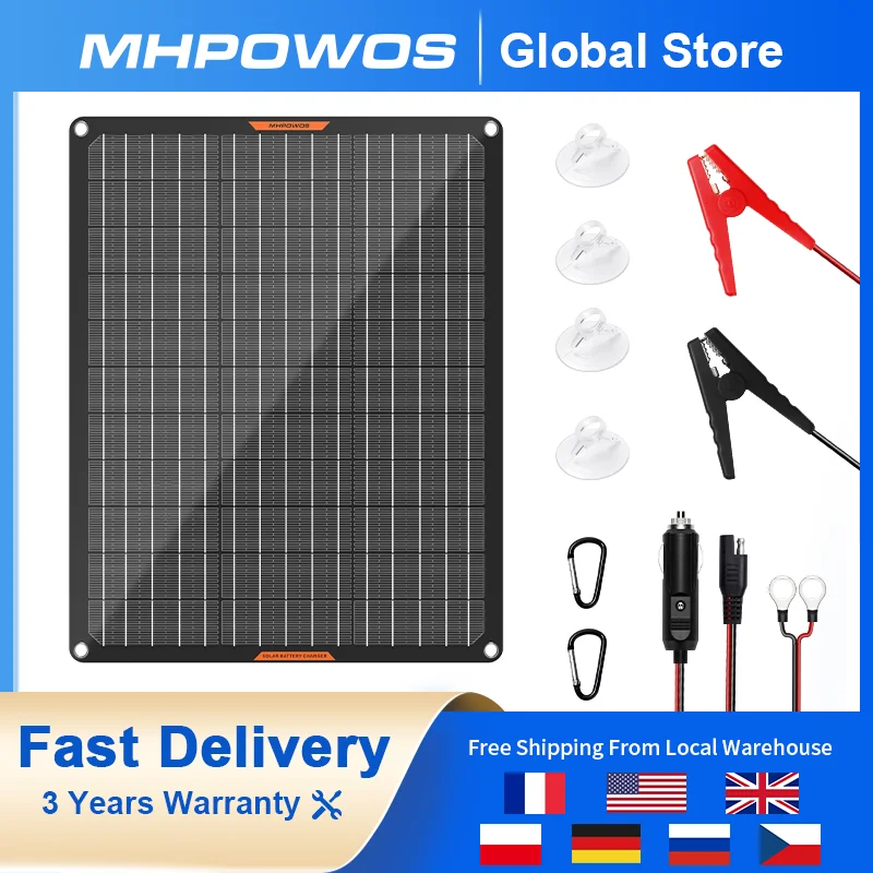 

MHPOWOS Waterproof 30W 12V Solar Battery Charger & Built-in Smart MPPT Charge Controller for Car Boat Marine RV